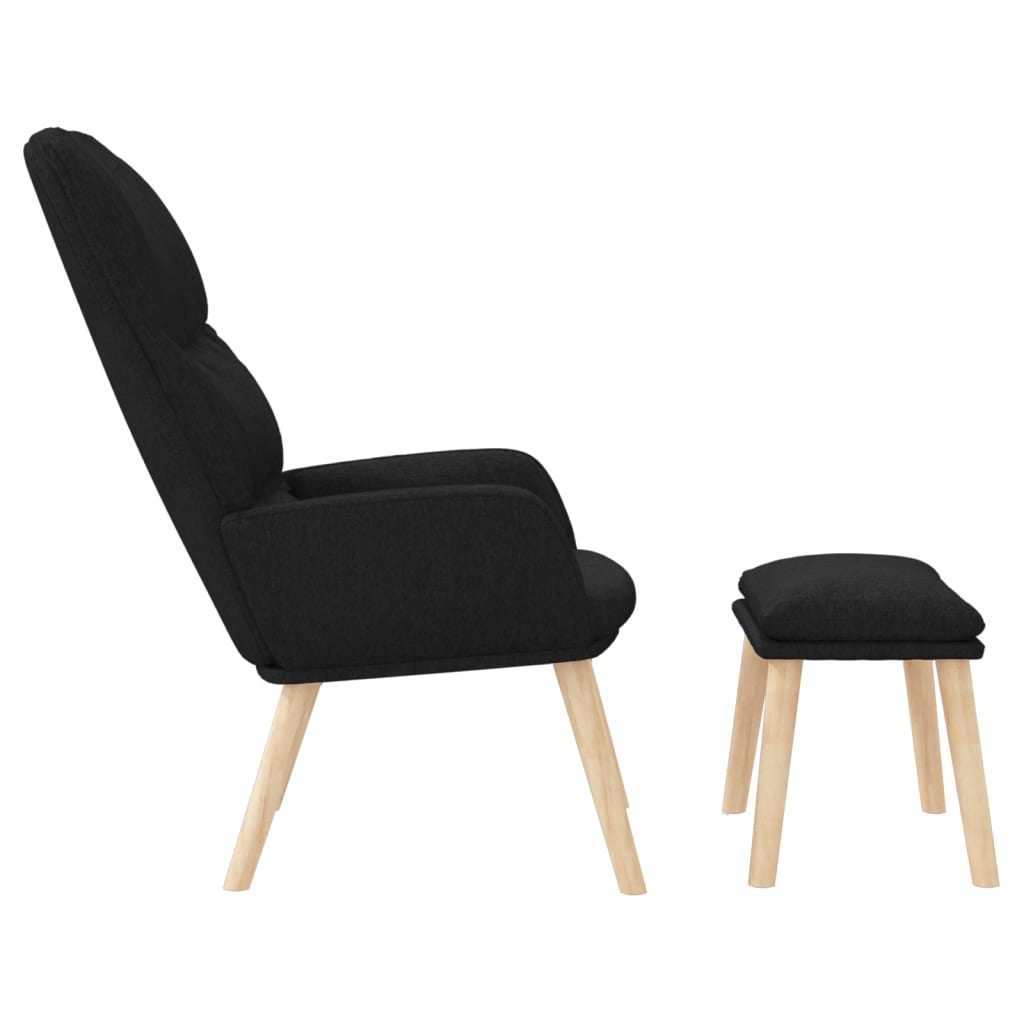 vidaXL Chaise de relaxation avec tabouret Noir Tissu