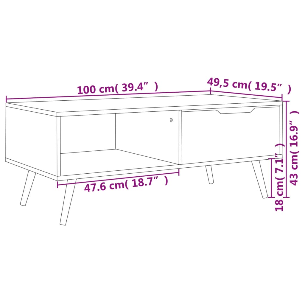 vidaXL Table basse Blanc brillant 100x49,5x43 cm Bois d'ingénierie