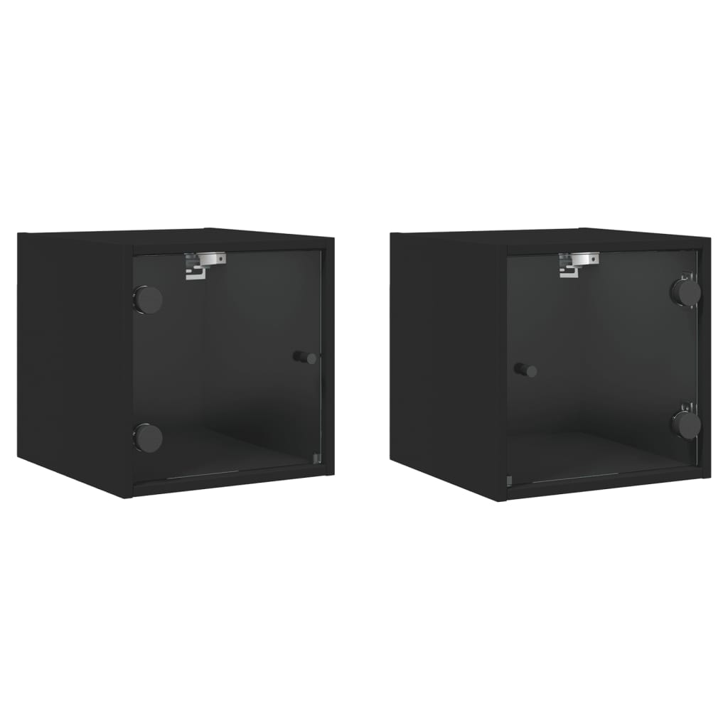 vidaXL Tables de chevet avec portes en verre 2 pcs noir 35x37x35 cm