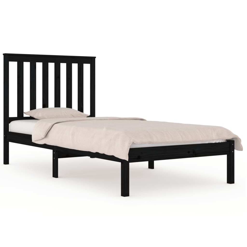 vidaXL Cadre de lit Noir Bois de pin massif 75x190 cm Petit simple