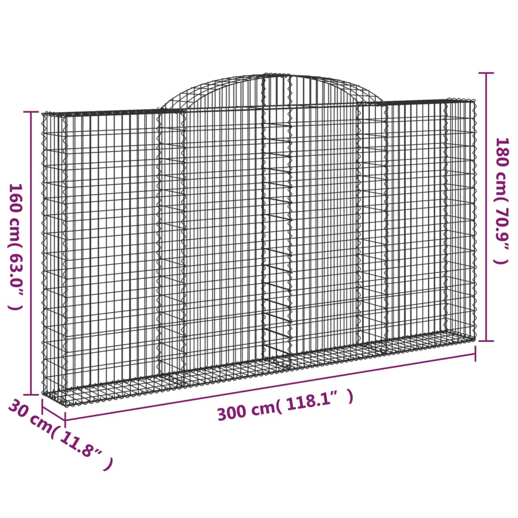 vidaXL Paniers à gabions arqués 9 pcs 300x30x160/180 cm fer galvanisé