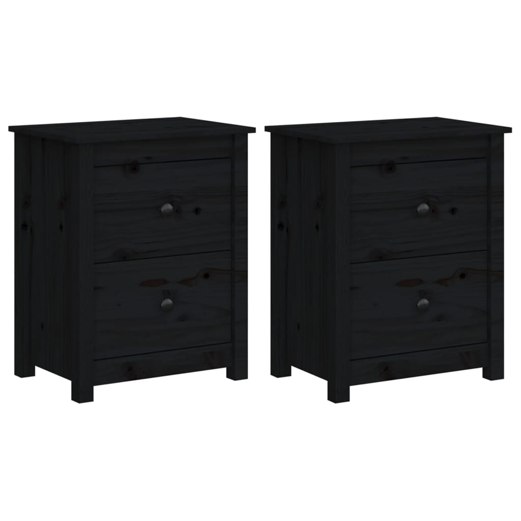 vidaXL Tables de chevet 2 pcs Noir 50x35x61,5 cm Bois de pin massif