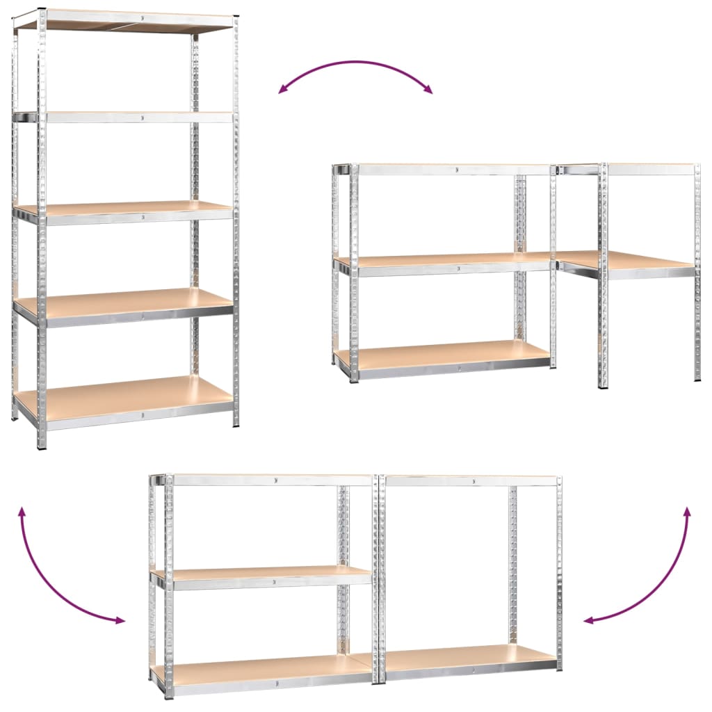 vidaXL Étagères à 5 niveaux 2 pcs Argenté Acier et bois d'ingénierie