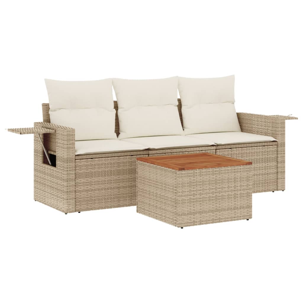 vidaXL Salon de jardin avec coussins 4 pcs beige résine tressée