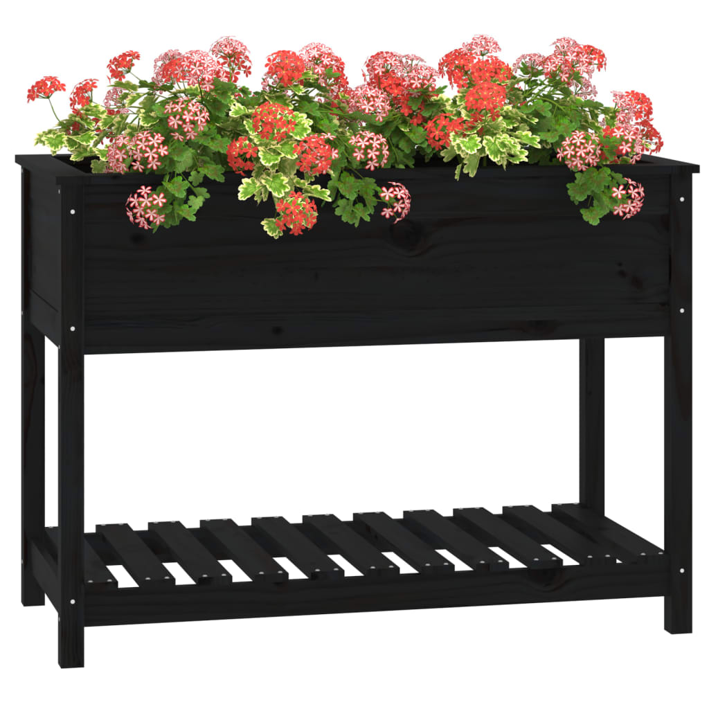 vidaXL Jardinière avec étagère Noir 111,5x54x81 cm Bois massif de pin