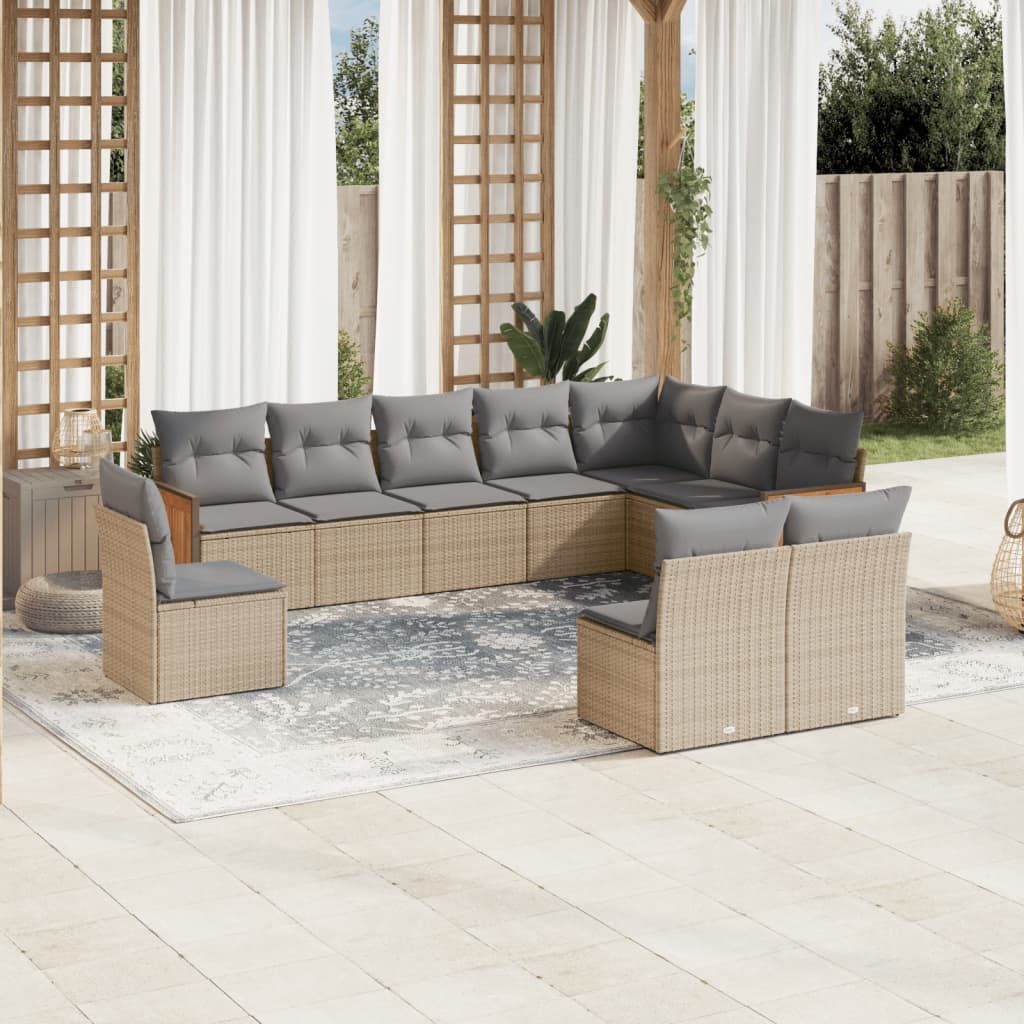 vidaXL Salon de jardin avec coussins 10 pcs beige résine tressée