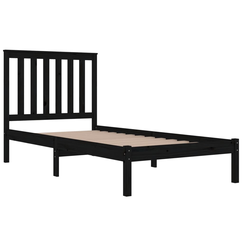 vidaXL Cadre de lit Noir Bois de pin massif 75x190 cm Petit simple