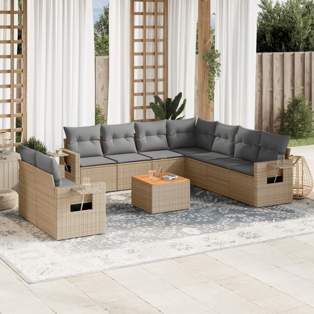 vidaXL Salon de jardin avec coussins 10 pcs beige résine tressée