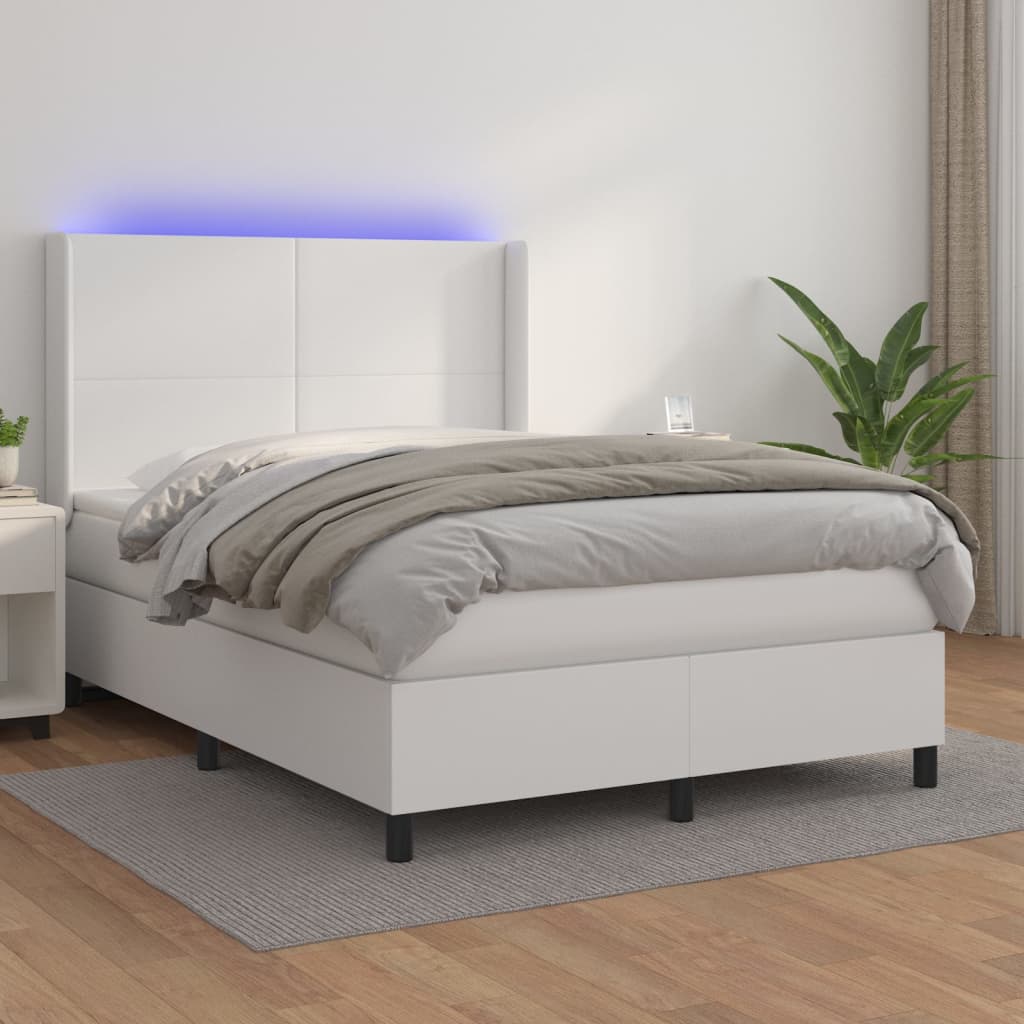 vidaXL Sommier à lattes de lit matelas LED Blanc 140x200 cm Similicuir