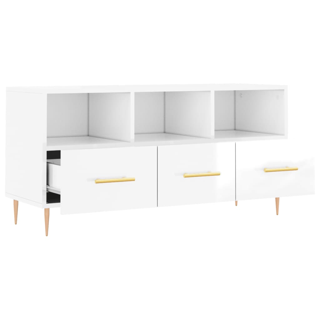 vidaXL Meuble TV Blanc brillant 102x36x50 cm Bois d'ingénierie