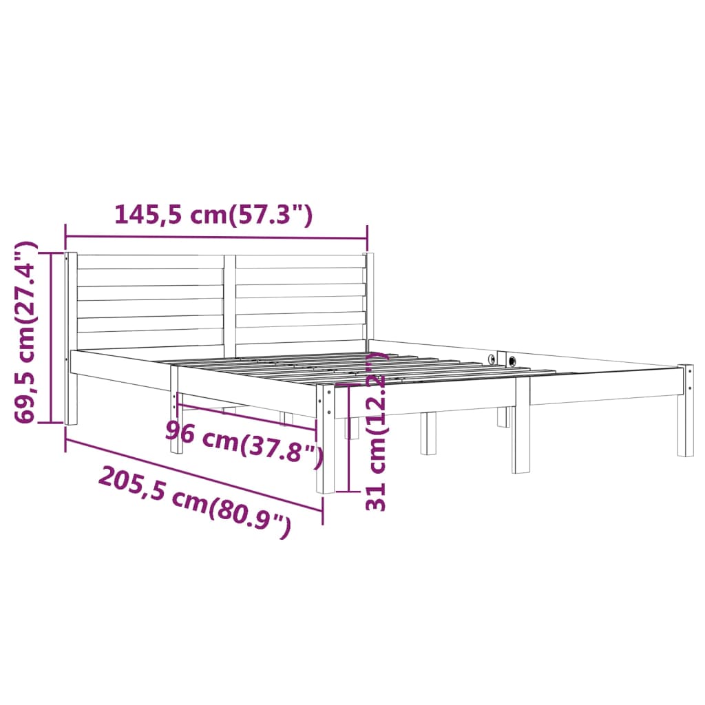 vidaXL Cadre de lit Bois de pin massif 140x200 cm Marron miel