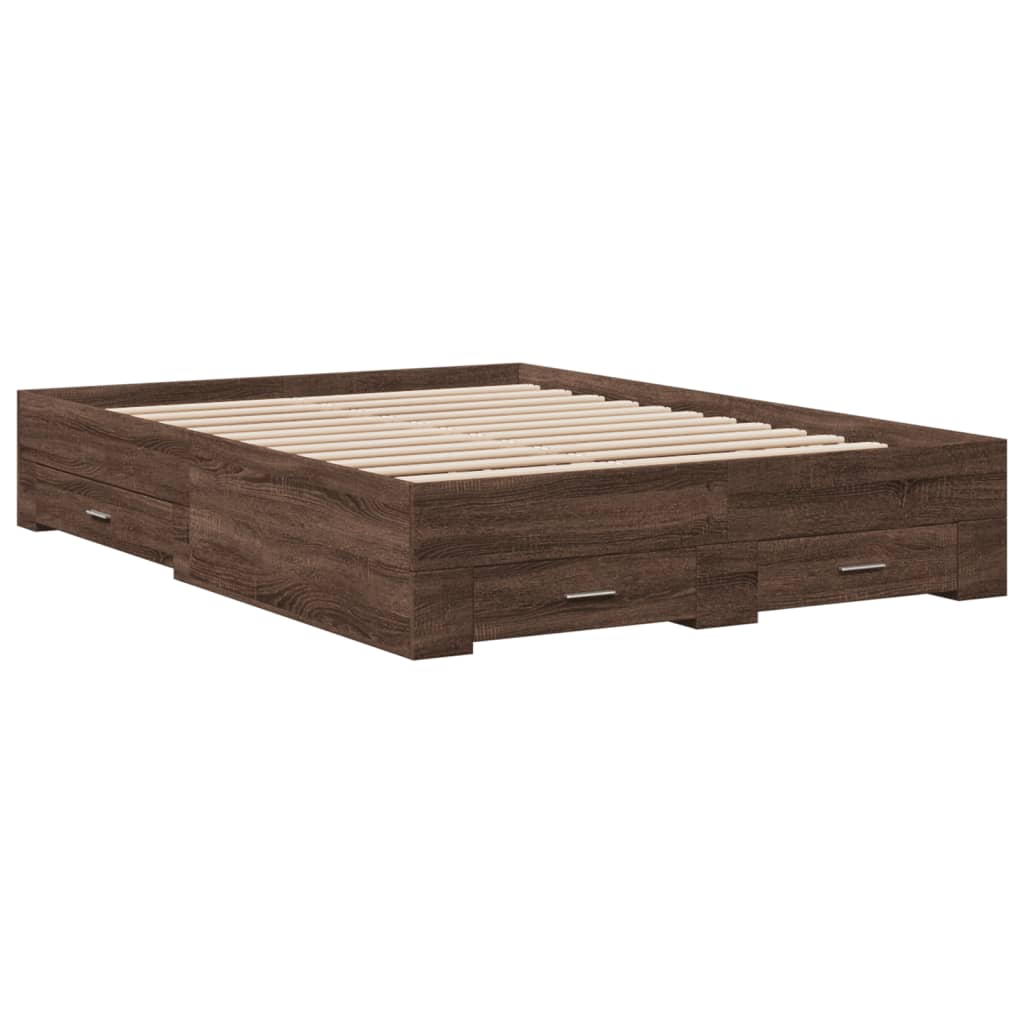 vidaXL Cadre de lit avec tiroirs sans matelas chêne marron 140x190 cm