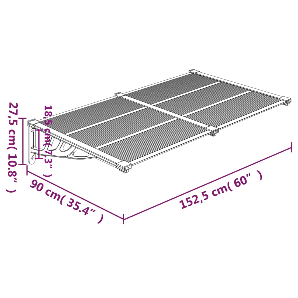 vidaXL Auvent de porte Noir et transparent 152,5x90 cm Polycarbonate