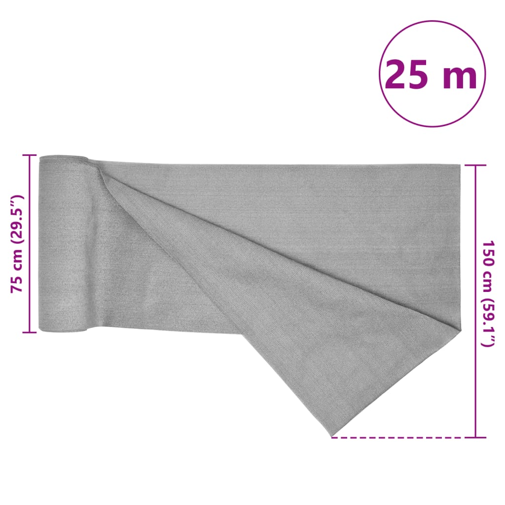 vidaXL Filet brise-vue gris clair 1,5x25 m PEHD 150 g/m²