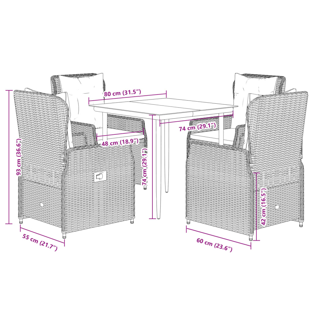 vidaXL Ensemble à manger de jardin avec coussins 5pcs Beige poly rotin