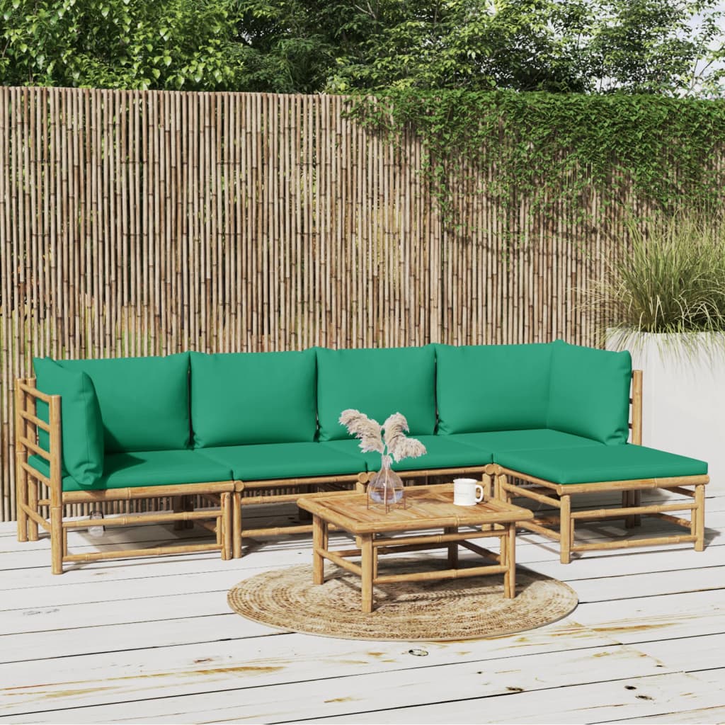 vidaXL Salon de jardin 6 pcs avec coussins vert bambou