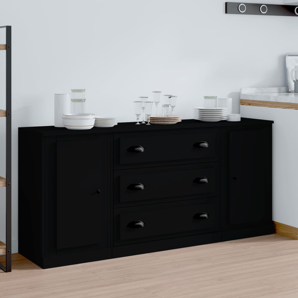 vidaXL Buffets 3 pcs noir bois d'ingénierie