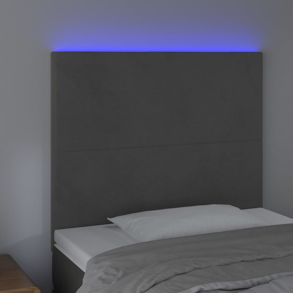 vidaXL Tête de lit à LED Gris foncé 100x5x118/128 cm Velours