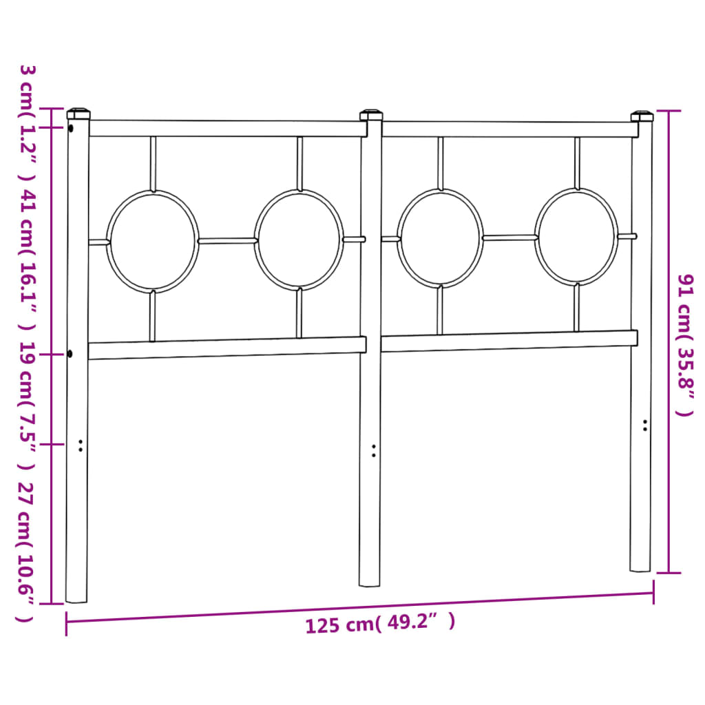 vidaXL Tête de lit métal noir 120 cm