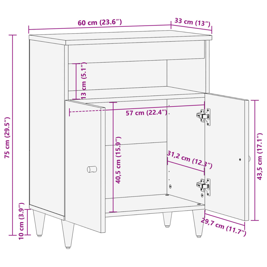 vidaXL Armoire latérale 60x33x75 cm bois massif de manguier