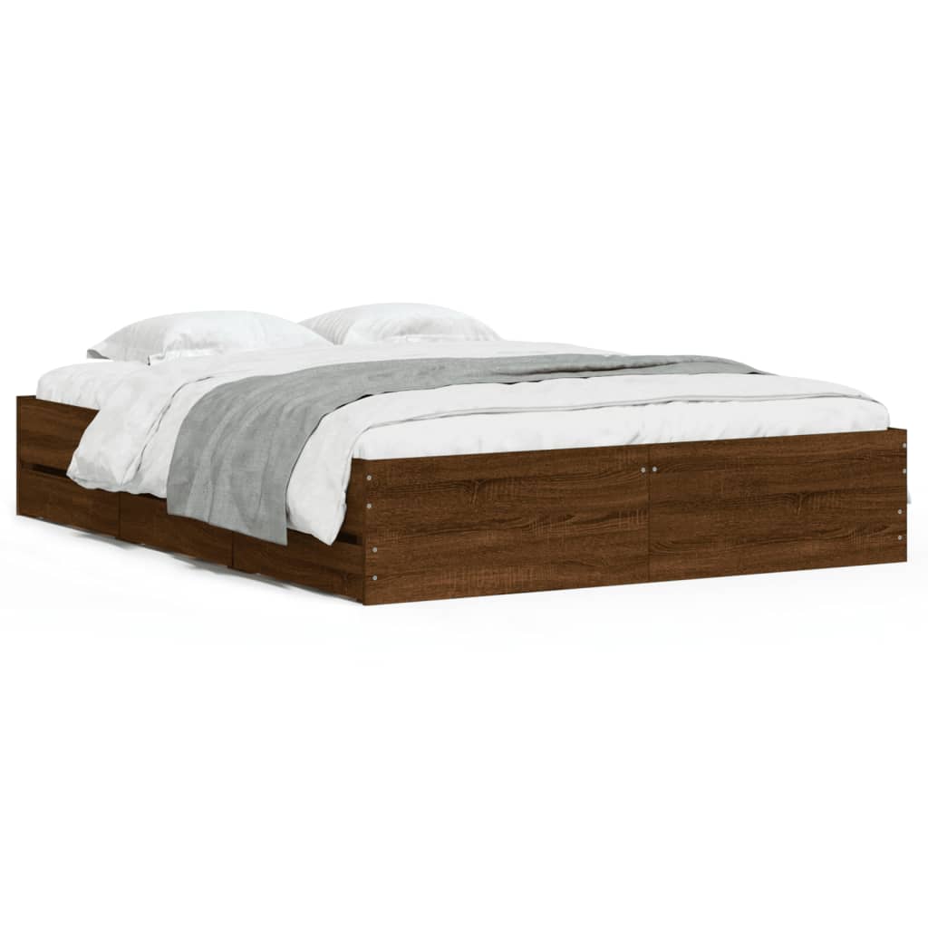 vidaXL Cadre de lit avec tiroirs sans matelas chêne marron 140x190 cm