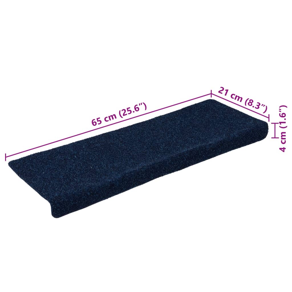 vidaXL Tapis d'escalier 15 pcs Tissu aiguilleté 65x21x4 cm Bleu