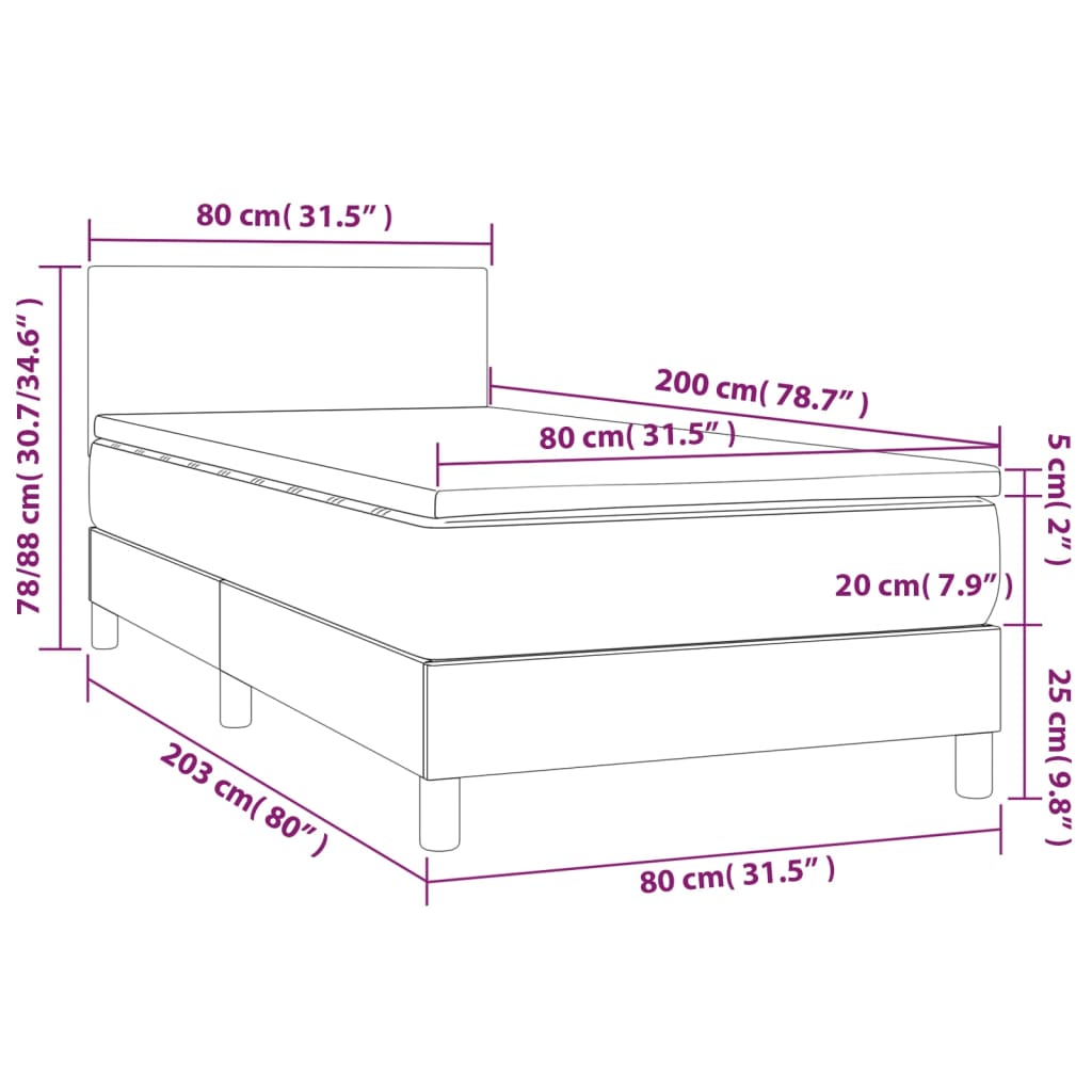 vidaXL Sommier à lattes de lit avec matelas Cappuccino 80x200 cm