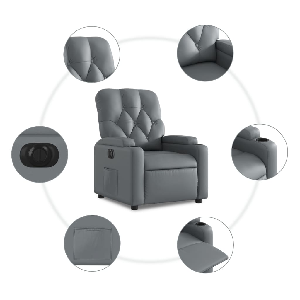 vidaXL Fauteuil inclinable électrique Gris Similicuir