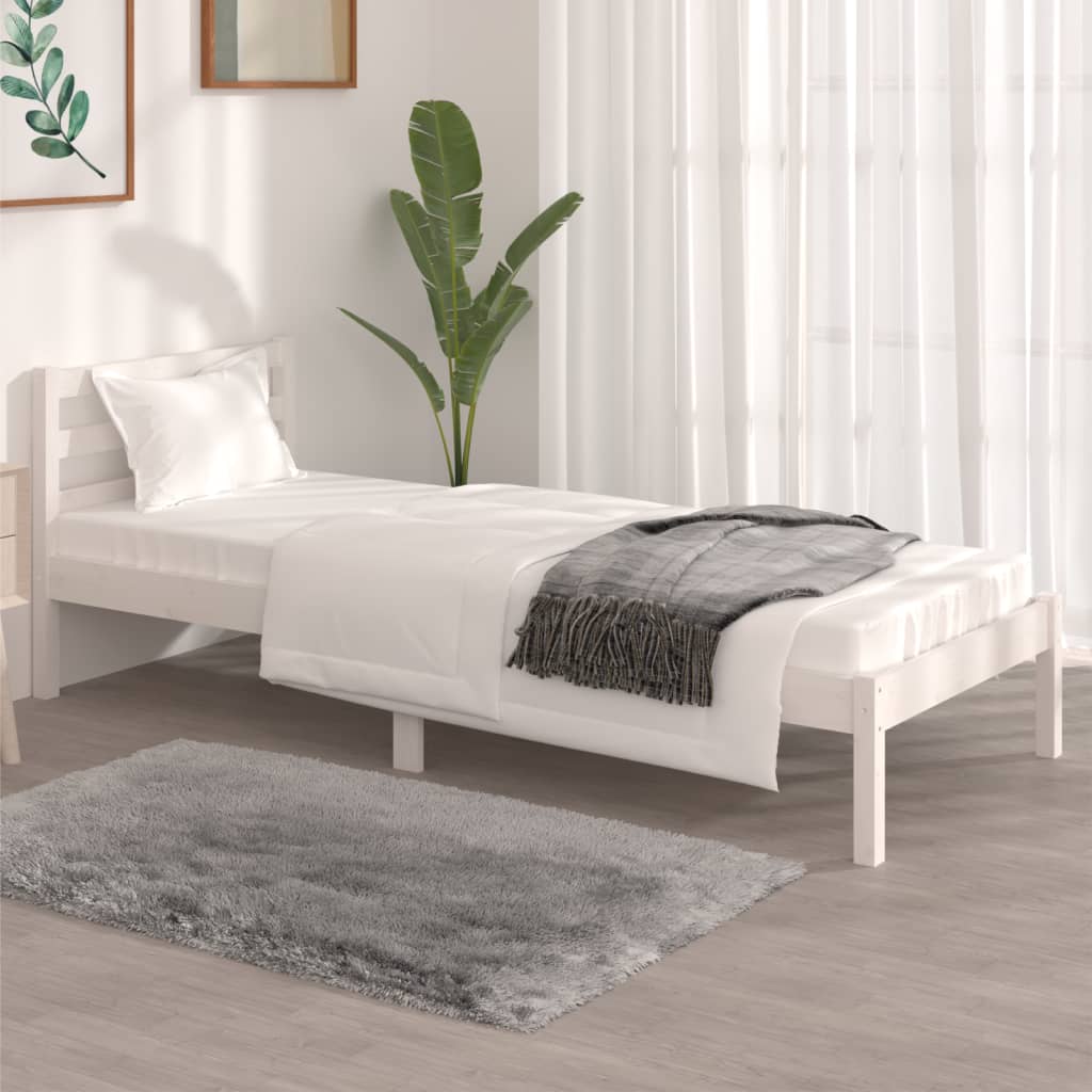 vidaXL Cadre de lit Bois de pin massif 75x190 cm Blanc petit simple