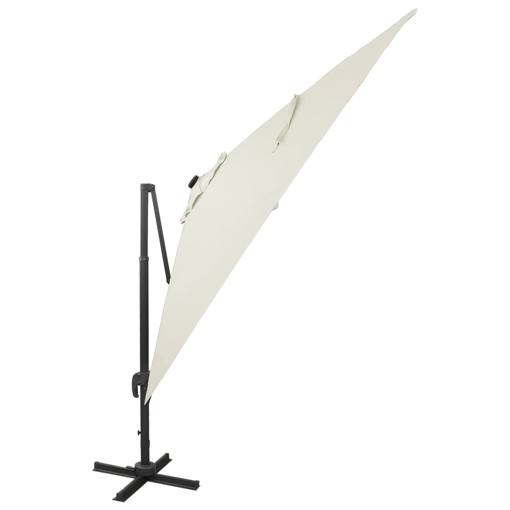 vidaXL Parasol de jardin en porte-à-faux et mât et lumières LED sable