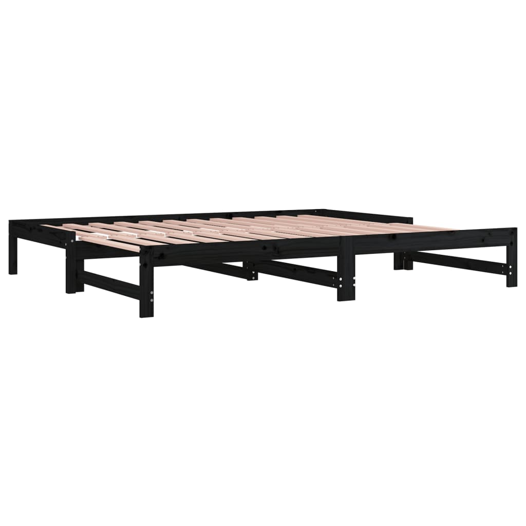 vidaXL Lit coulissant Noir 2x(90x200) cm Bois de pin massif