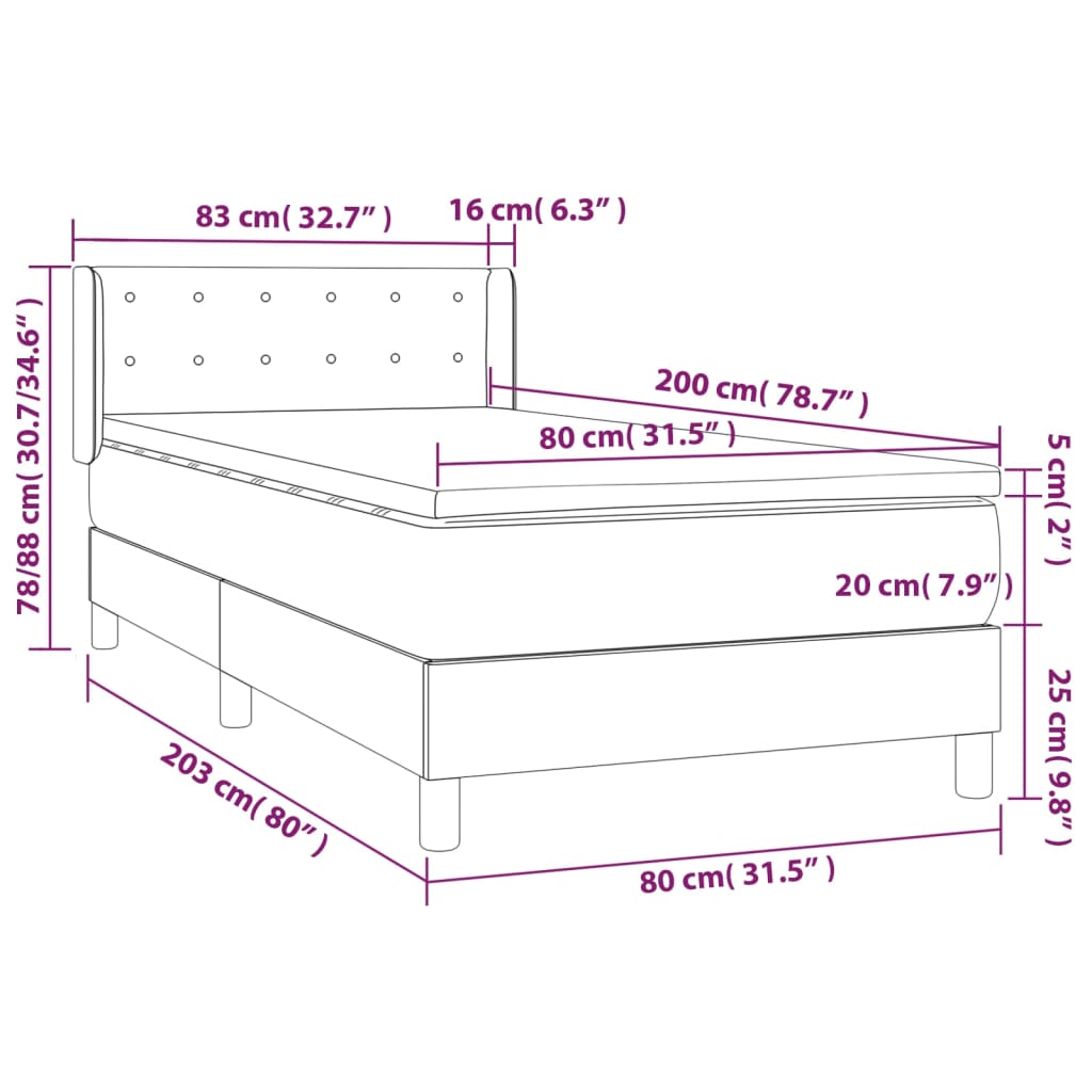 vidaXL Sommier à lattes de lit avec matelas Taupe 80x200 cm Tissu