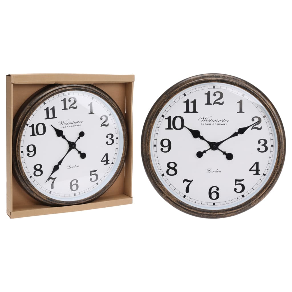 H&S Collection Horloge murale London blanc et marron