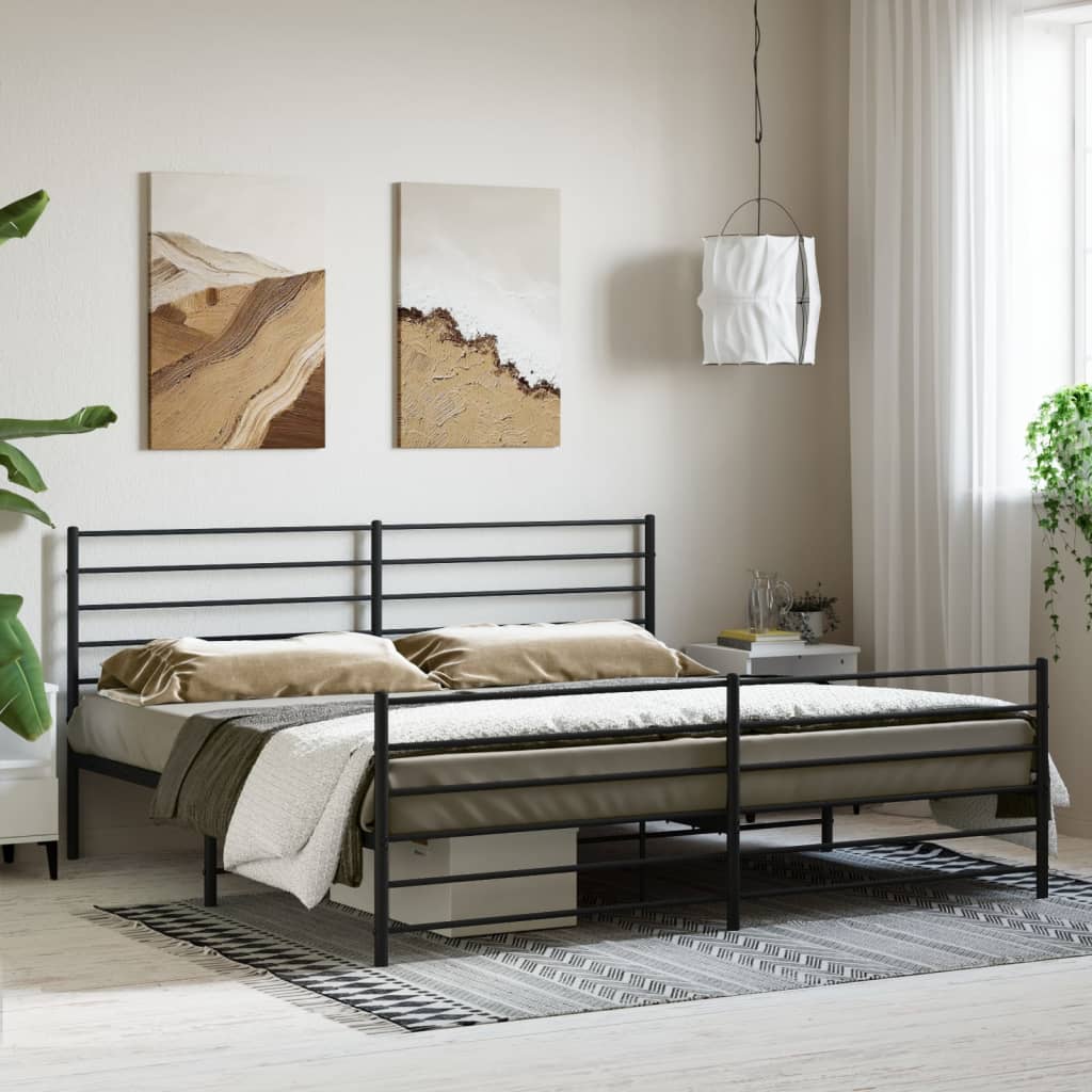 vidaXL Cadre de lit métal sans matelas avec pied de lit noir 193x203cm