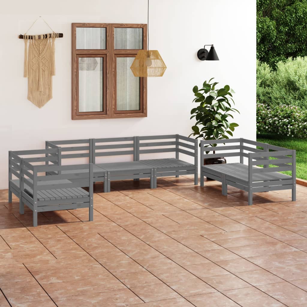 vidaXL Salon de jardin 7 pcs Gris Bois de pin massif