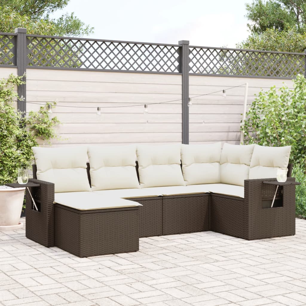 vidaXL Salon de jardin avec coussins 6 pcs marron résine tressée