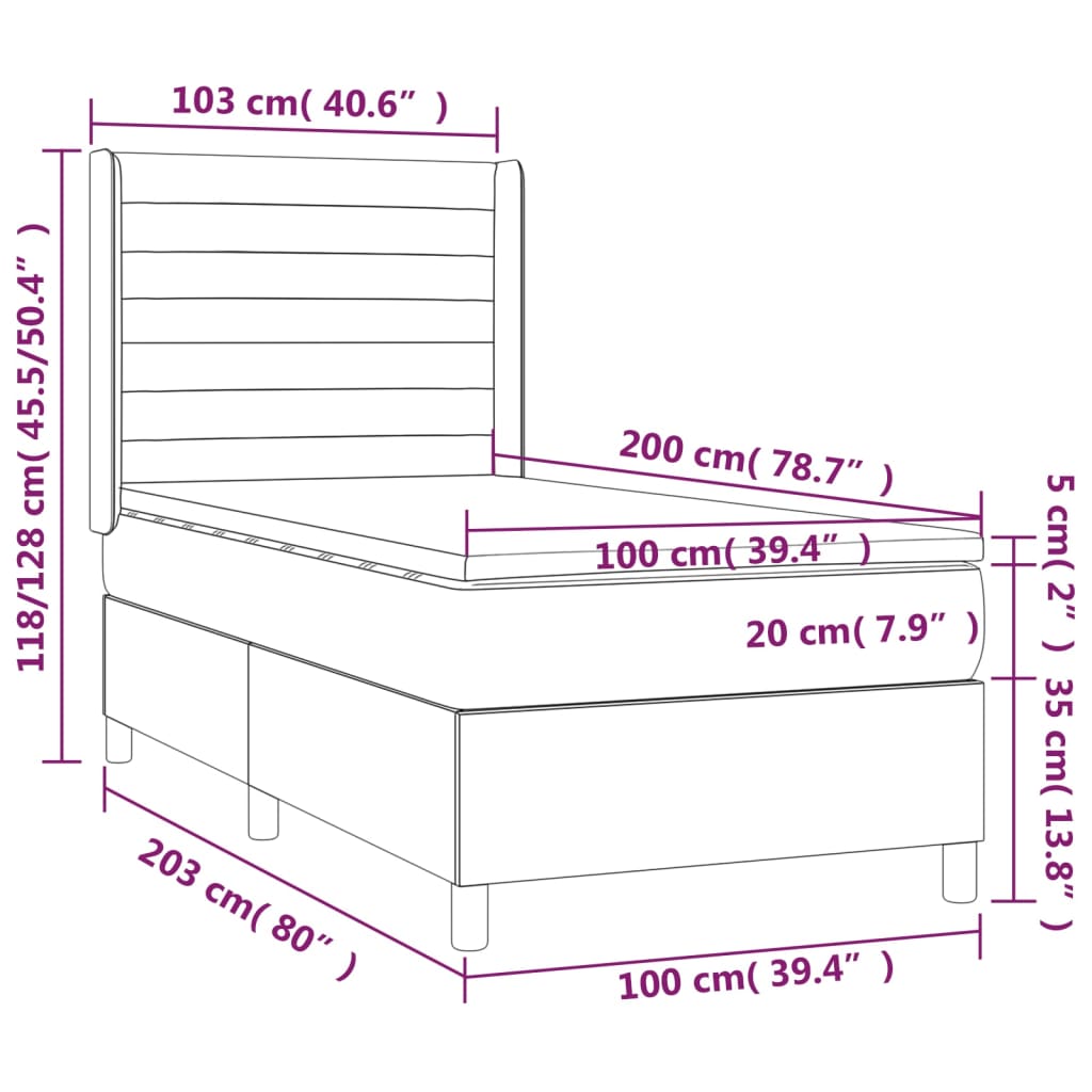 vidaXL Sommier à lattes de lit et matelas Gris clair 100x200cm Velours