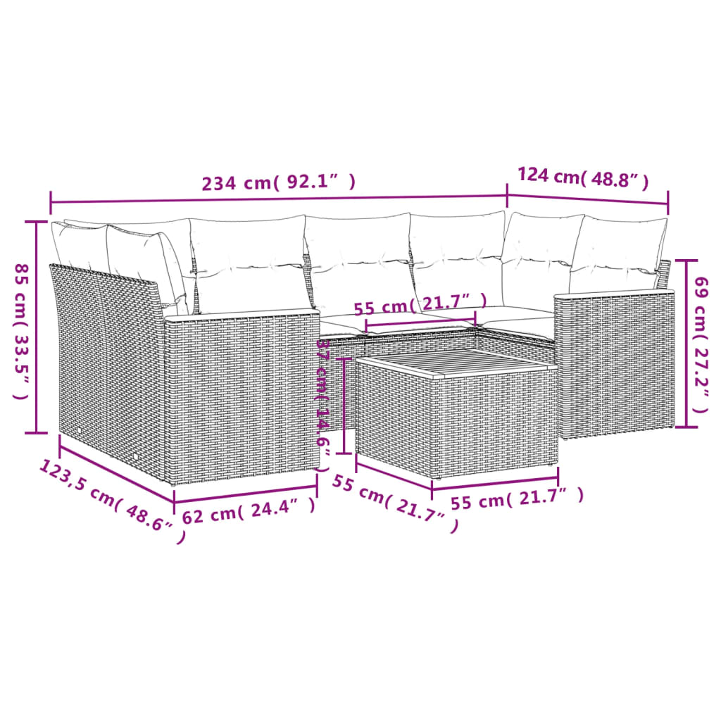 vidaXL Salon de jardin 7 pcs avec coussins noir résine tressée