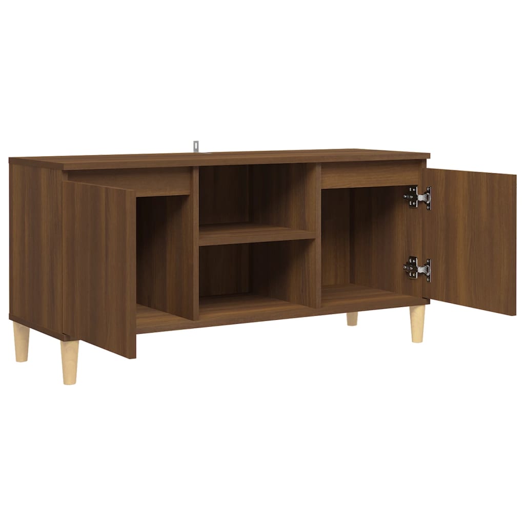 vidaXL Meuble TV avec pieds en bois massif Chêne marron 103,5x35x50 cm