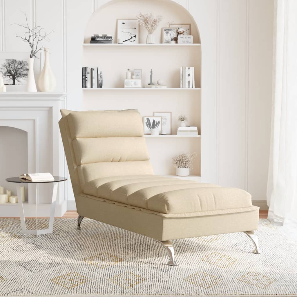 vidaXL Chaise longue avec coussins crème tissu