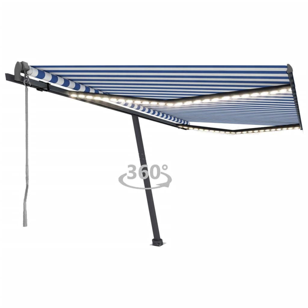 vidaXL Auvent automatique capteur de vent/LED 450x300 cm Bleu et blanc