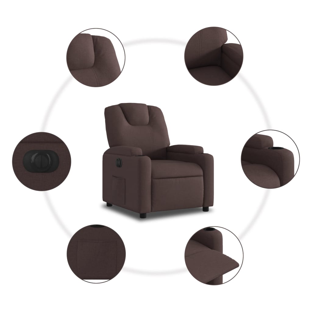 vidaXL Fauteuil inclinable électrique Marron foncé Tissu