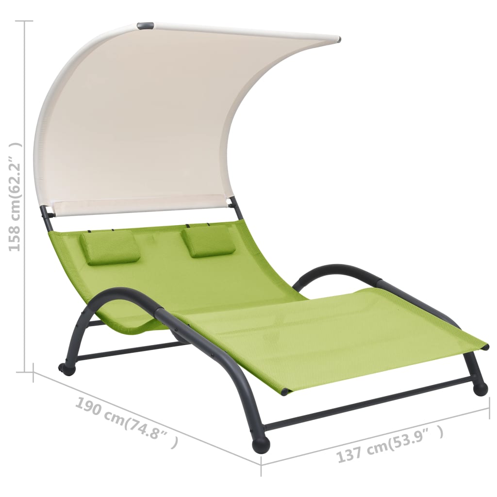 vidaXL Chaise longue double avec auvent textilène vert