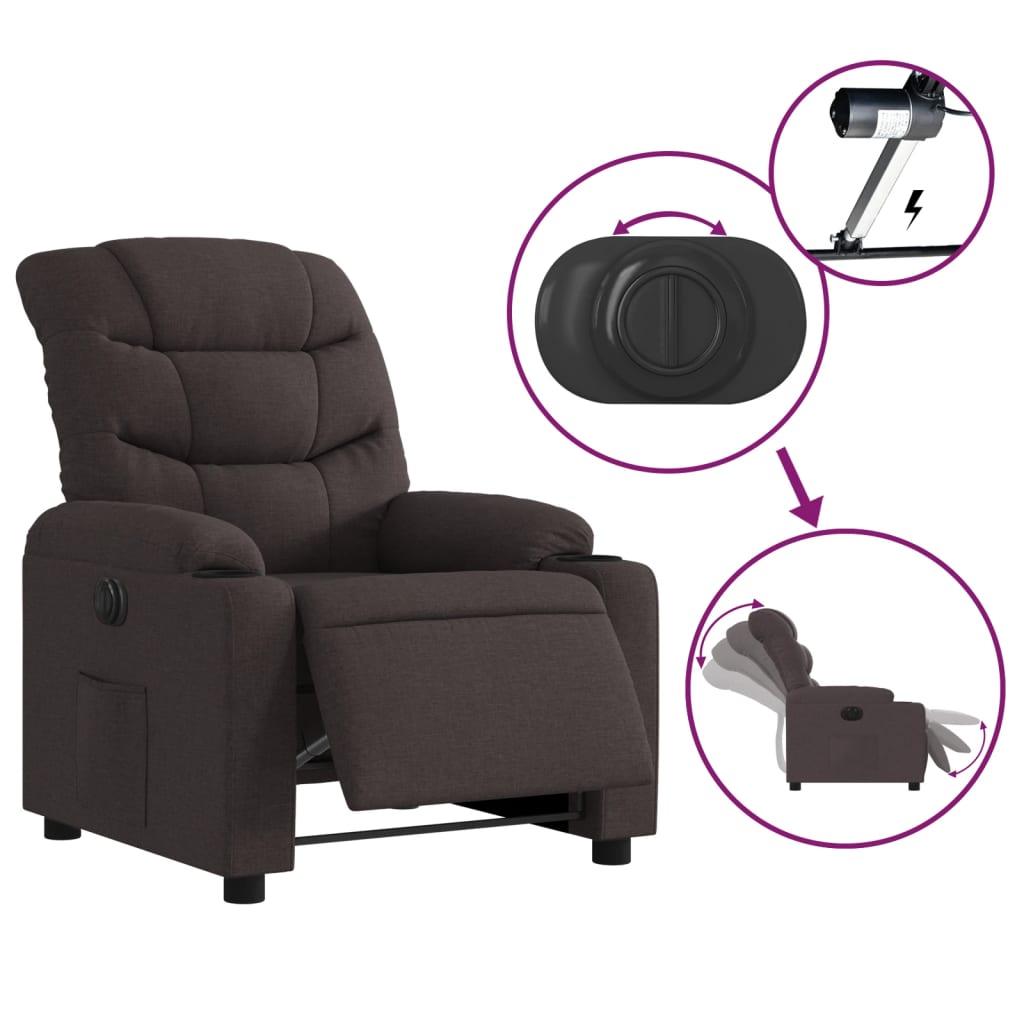 vidaXL Fauteuil inclinable électrique Marron foncé Tissu