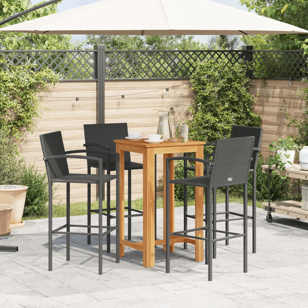 vidaXL Ensemble de bar de jardin 5 pcs noir bois massif acacia rotin