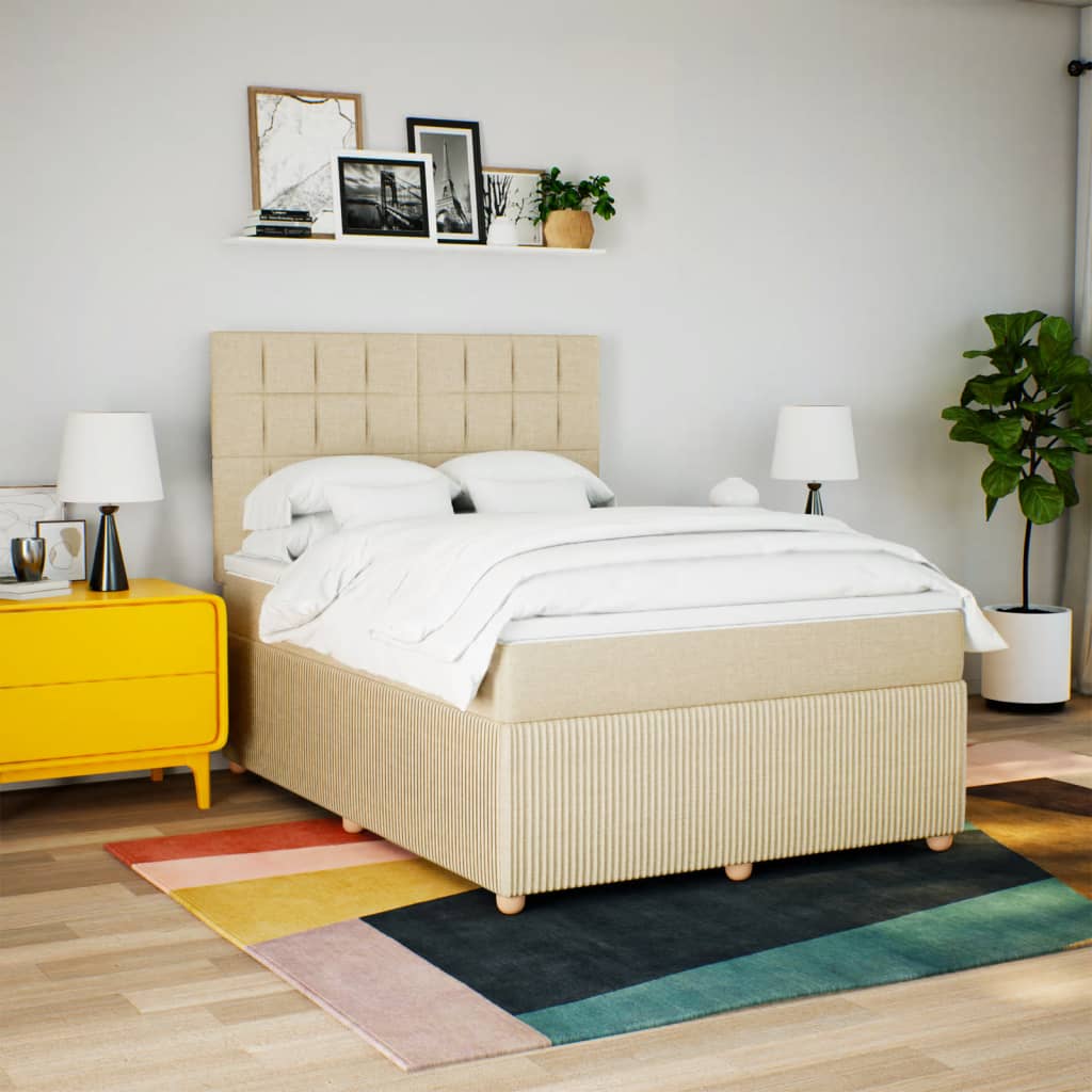 vidaXL Sommier à lattes de lit avec matelas Crème 140x190 cm Tissu