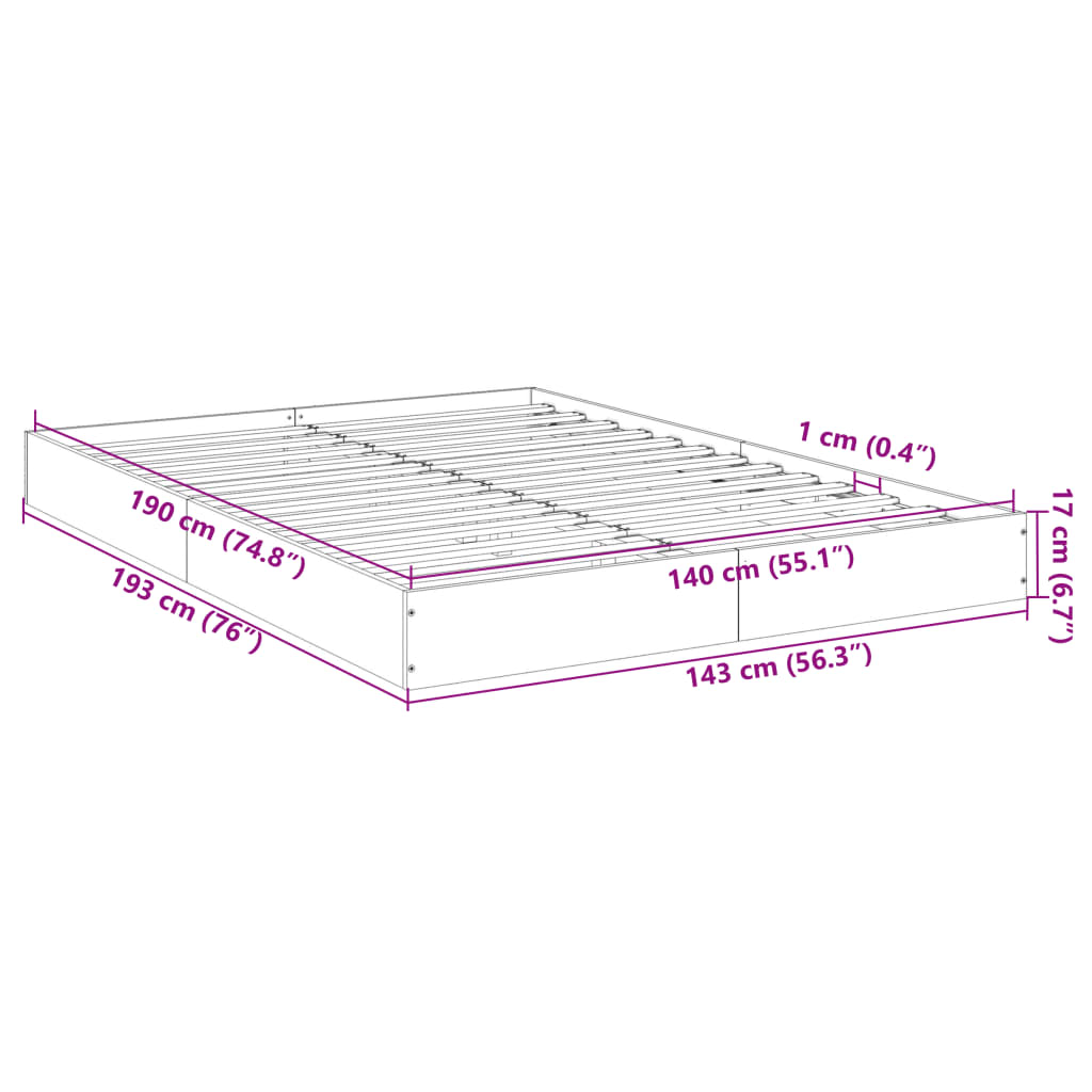 vidaXL Cadre de lit sans matelas chêne fumé 140x190 cm bois ingénierie