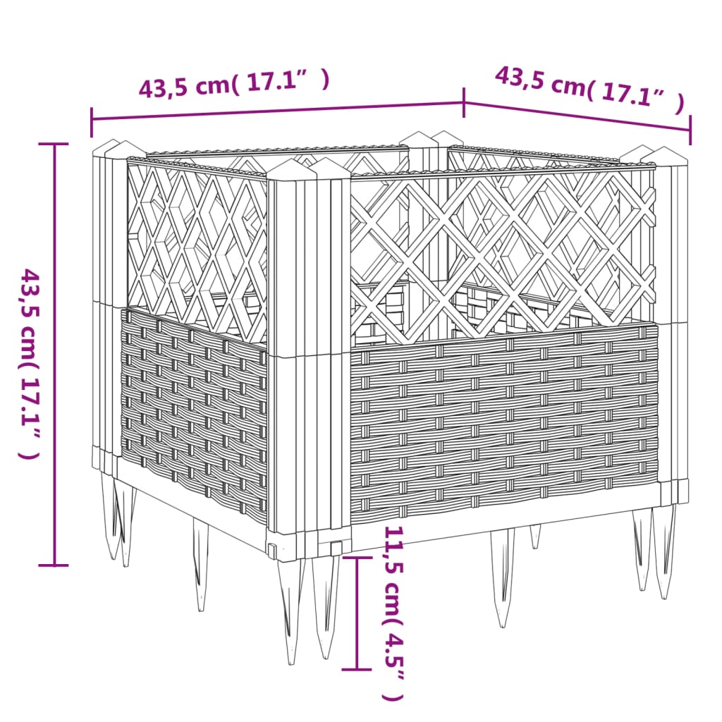 vidaXL Jardinière avec piquets marron 43,5x43,5x43,5 cm PP