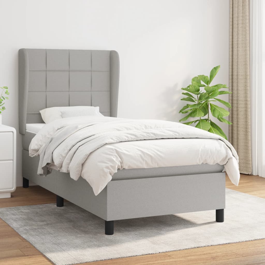 vidaXL Sommier à lattes de lit avec matelas Gris clair 90x200 cm Tissu