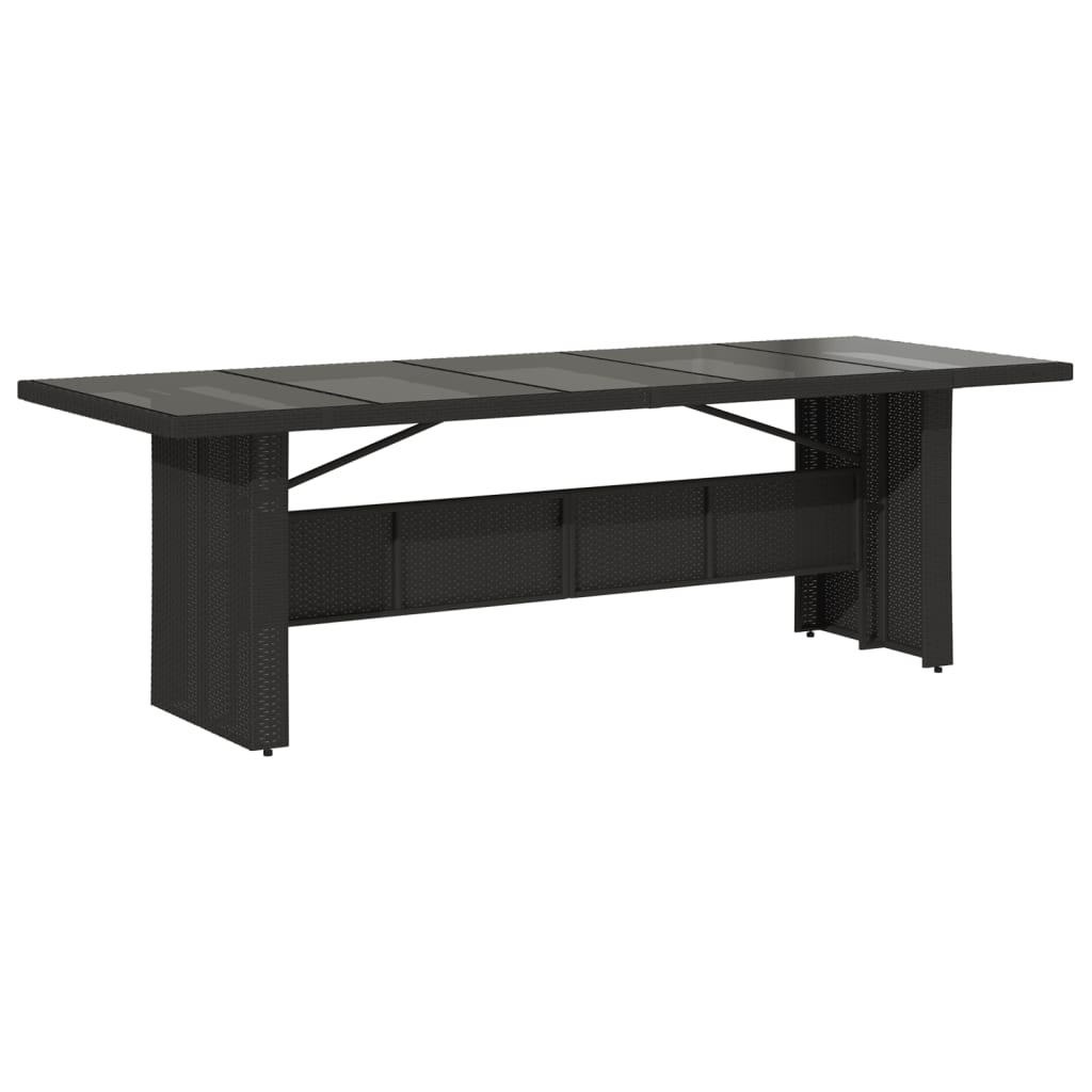 vidaXL Table de jardin dessus en verre noir 240x90x75cm résine tressée